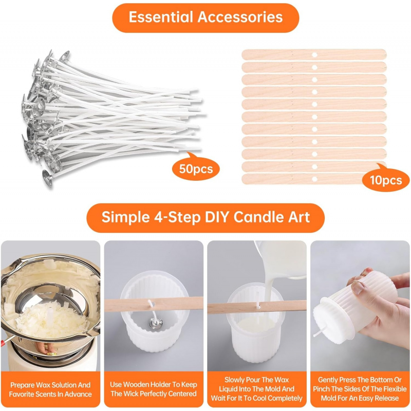 مجموعة قوالب شمع سيليكونية مكو - مراجعة Candle Making Wicks وسعره